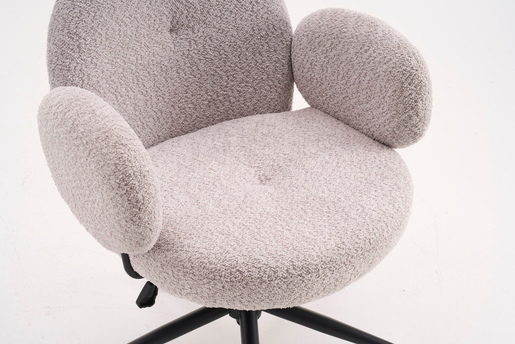 Boucle Fabric Office Chair with Ergonomic Curved 
Backrest & Armrests - 360° Swivel Adjustable Height
 Task Chair, Sturdy Black Metal Base with Rolling
 Casters for Home Office/Study/Vanity