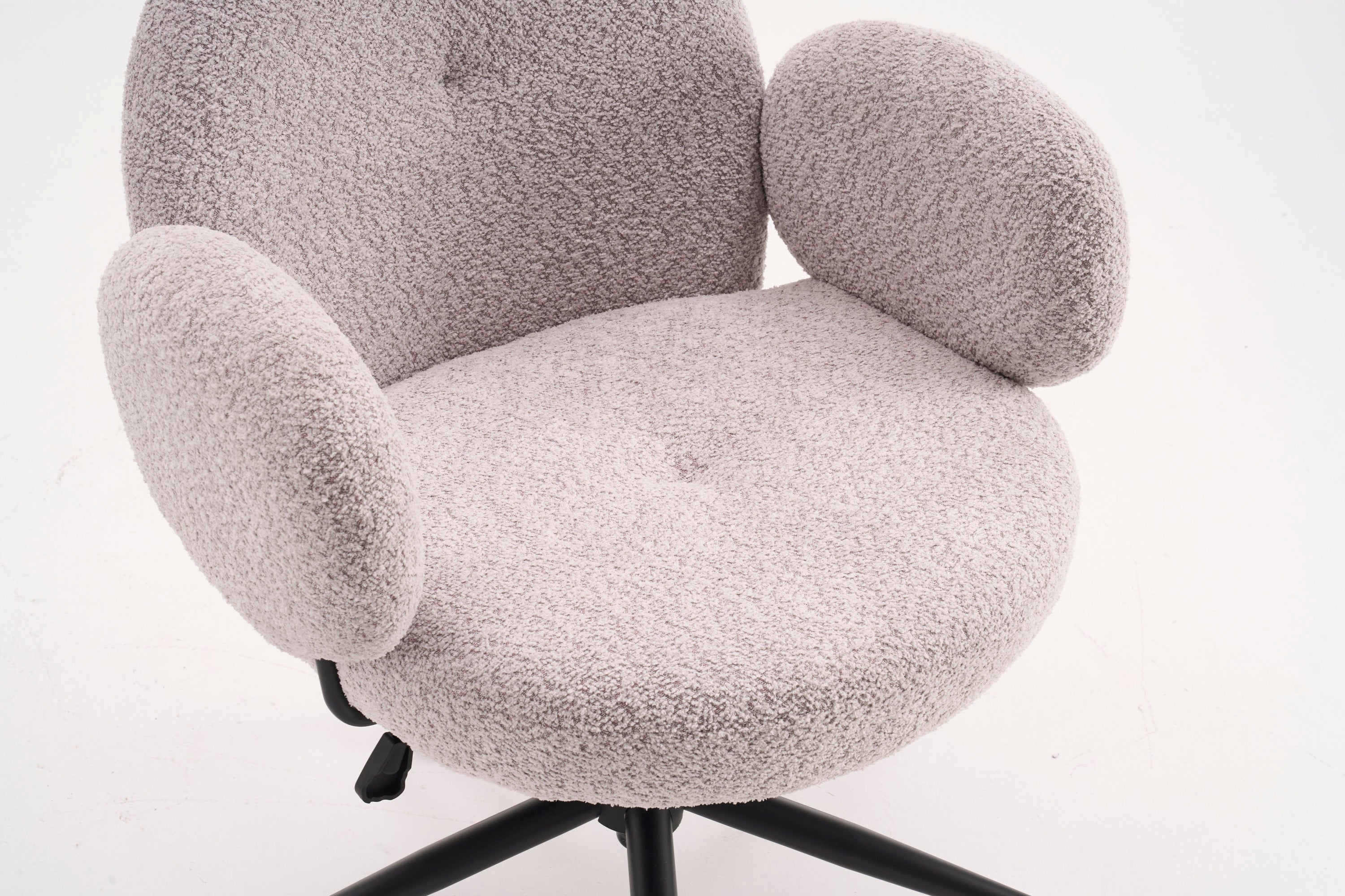 Boucle Fabric Office Chair with Ergonomic Curved 
Backrest & Armrests - 360° Swivel Adjustable Height
 Task Chair, Sturdy Black Metal Base with Rolling
 Casters for Home Office/Study/Vanity