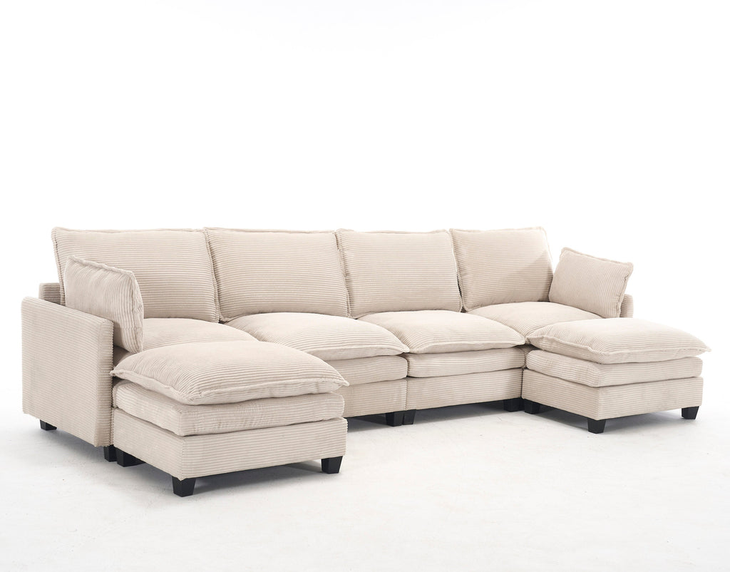 [VIDEO provided][New]Oversized Modular Sofa ,  Velvet Large U-Shaped Couch Comfy Upholstered 4-Seat Sofa with 2 Ottoman,2 Lumbar Pillow, Deep Seat Couch for Living Room