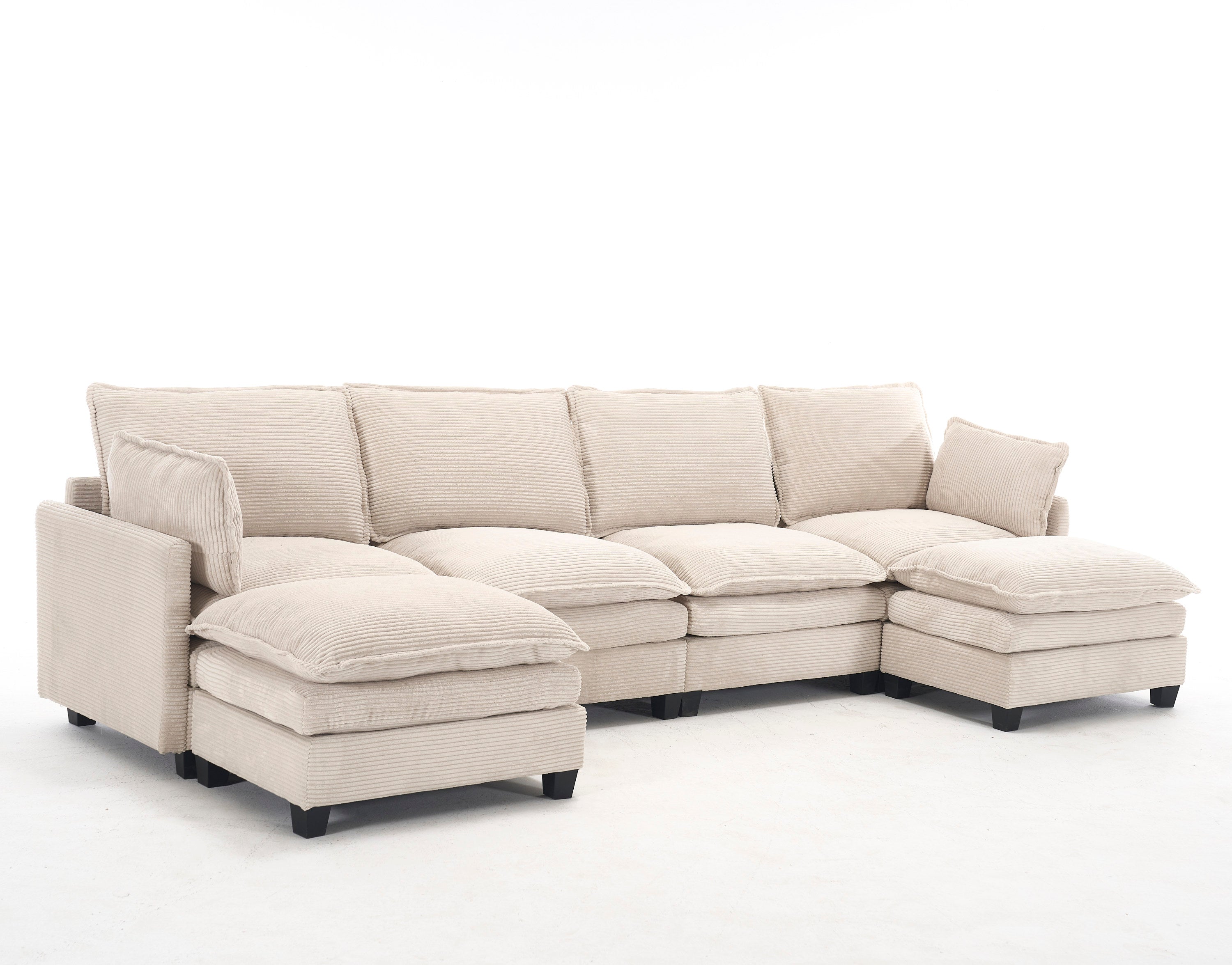 [VIDEO provided][New]Oversized Modular Sofa ,  Velvet Large U-Shaped Couch Comfy Upholstered 4-Seat Sofa with 2 Ottoman,2 Lumbar Pillow, Deep Seat Couch for Living Room