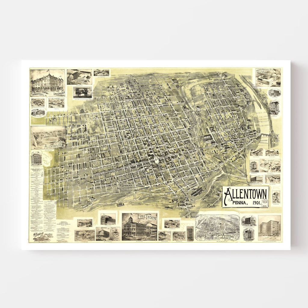 Vintage Map of Allentown, Pennsylvania 1901