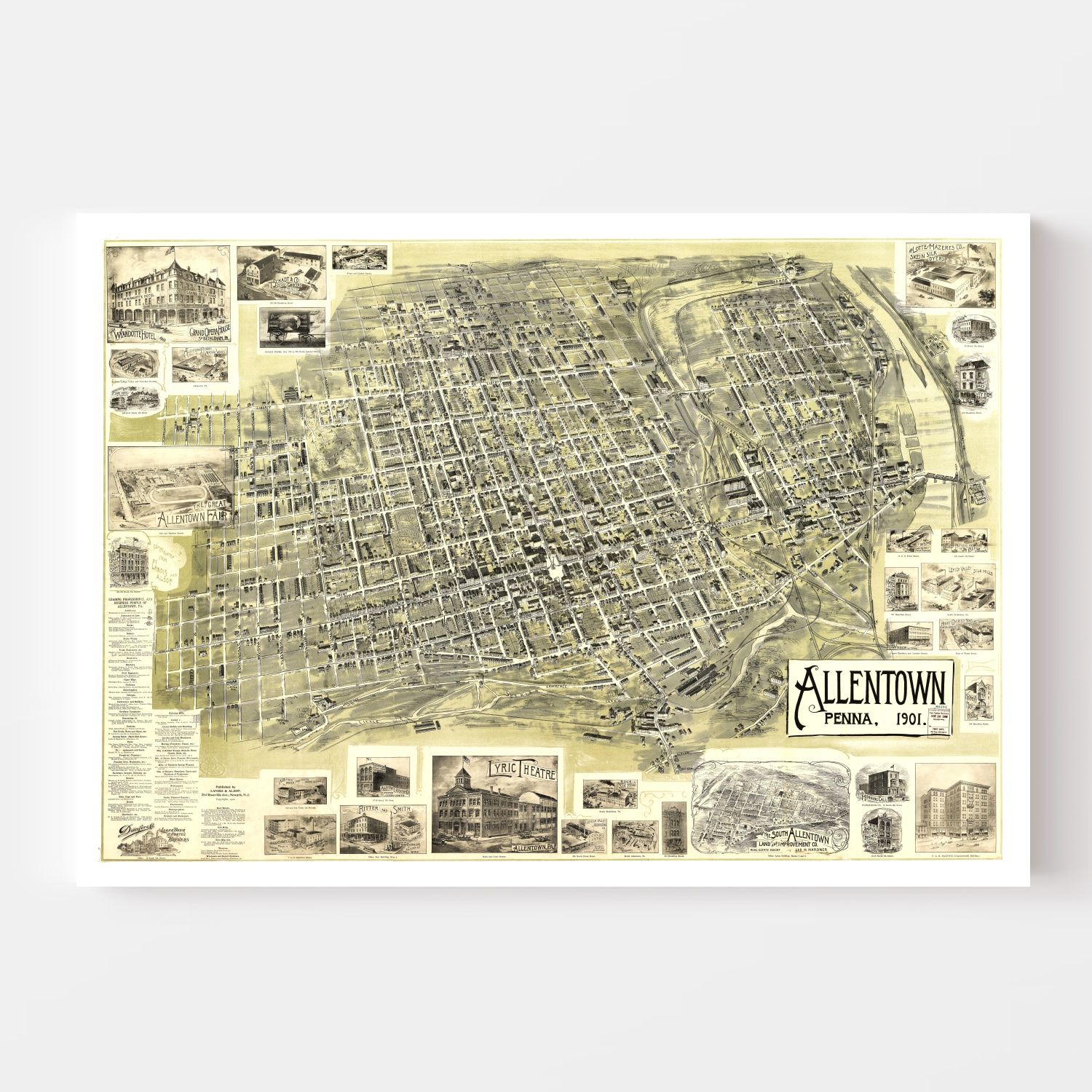 Vintage Map of Allentown, Pennsylvania 1901