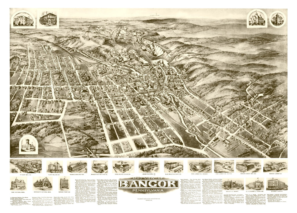 Vintage Map of Bangor, Pennsylvania 1918