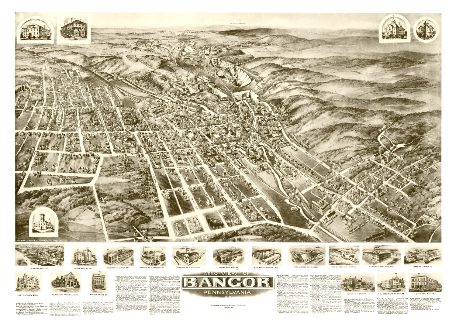 Vintage Map of Bangor, Pennsylvania 1918