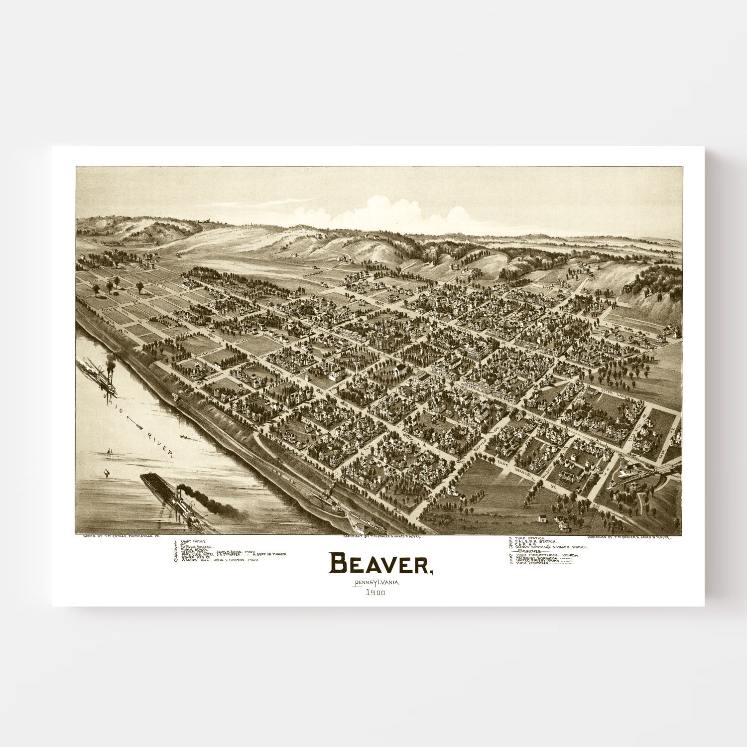 Vintage Map of Beaver, Pennsylvania 1900