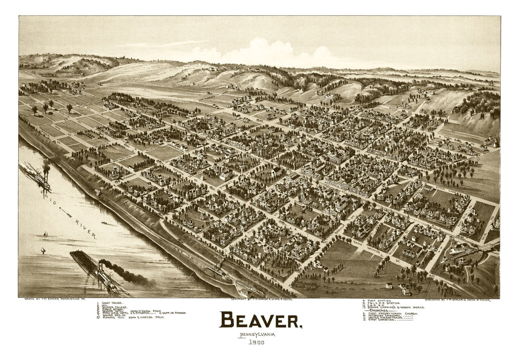 Vintage Map of Beaver, Pennsylvania 1900
