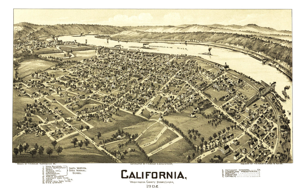 Vintage Map of California, Pennsylvania 1902
