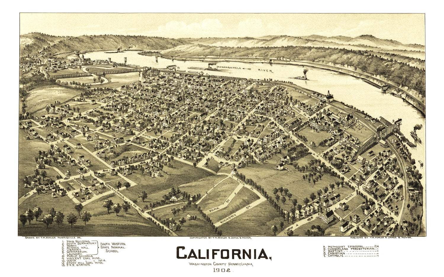 Vintage Map of California, Pennsylvania 1902