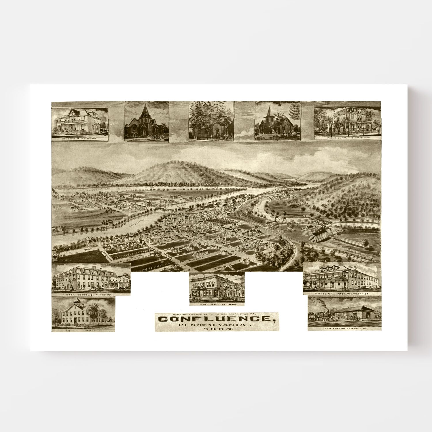 Vintage Map of Confluence, Pennsylvania 1905