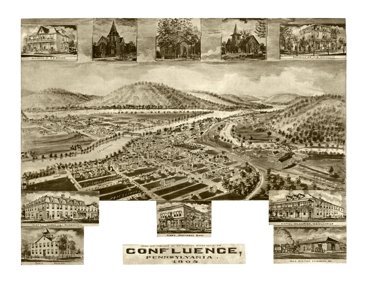 Vintage Map of Confluence, Pennsylvania 1905
