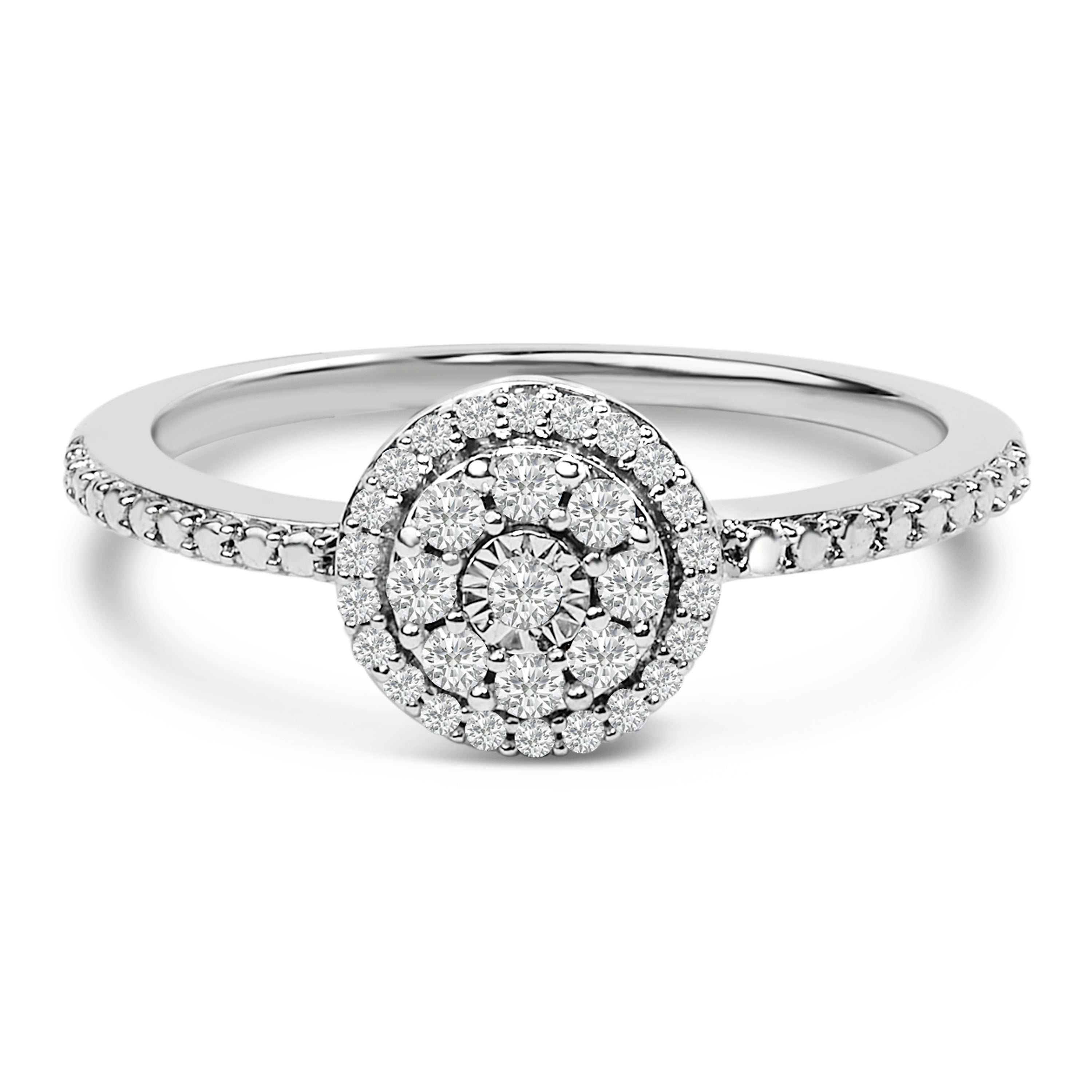 Sterling Silver 1/5 Cttw Diamond Round Motif Halo Ring