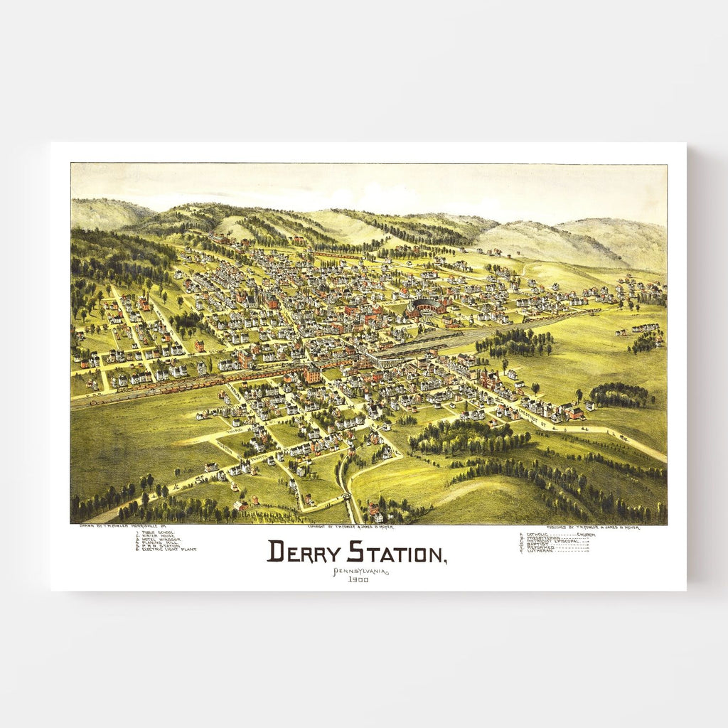 Vintage Map of Derry Station, Pennsylvania 1900