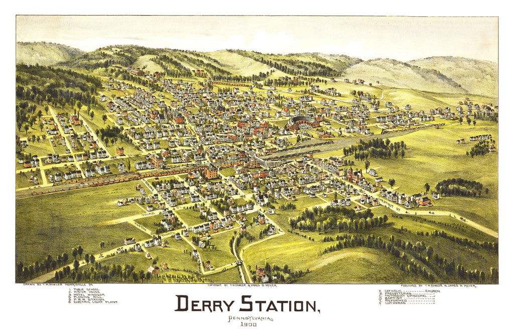 Vintage Map of Derry Station, Pennsylvania 1900
