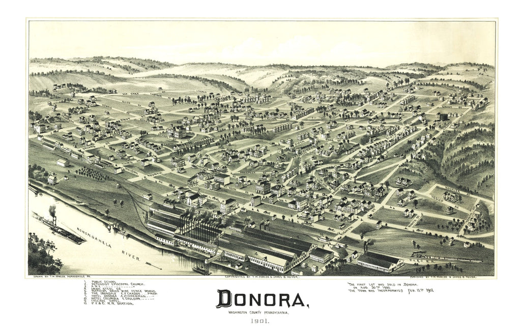 Vintage Map of Donora, Pennsylvania 1901