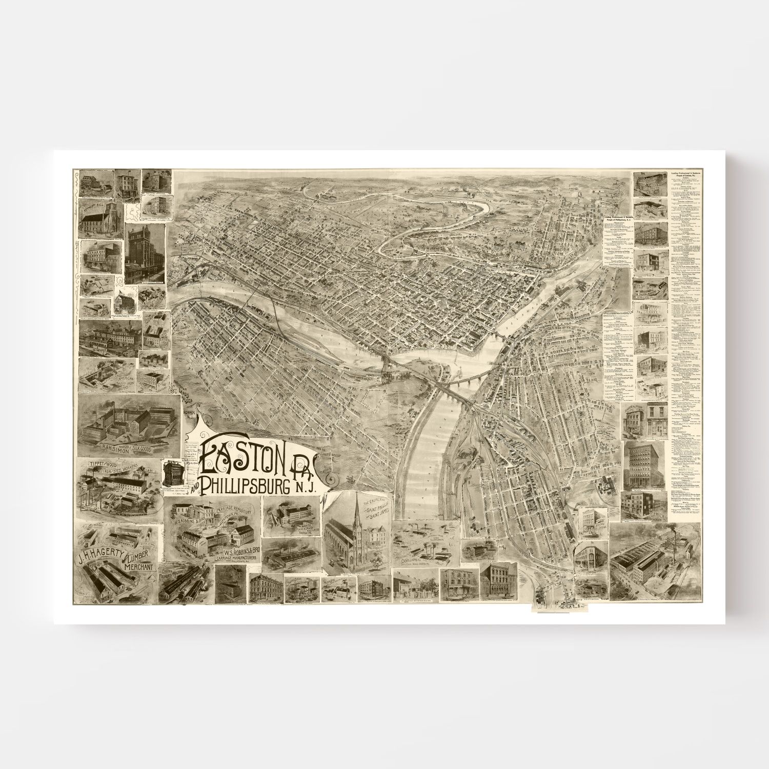 Vintage Map of Easton, Pennsylvania 1900