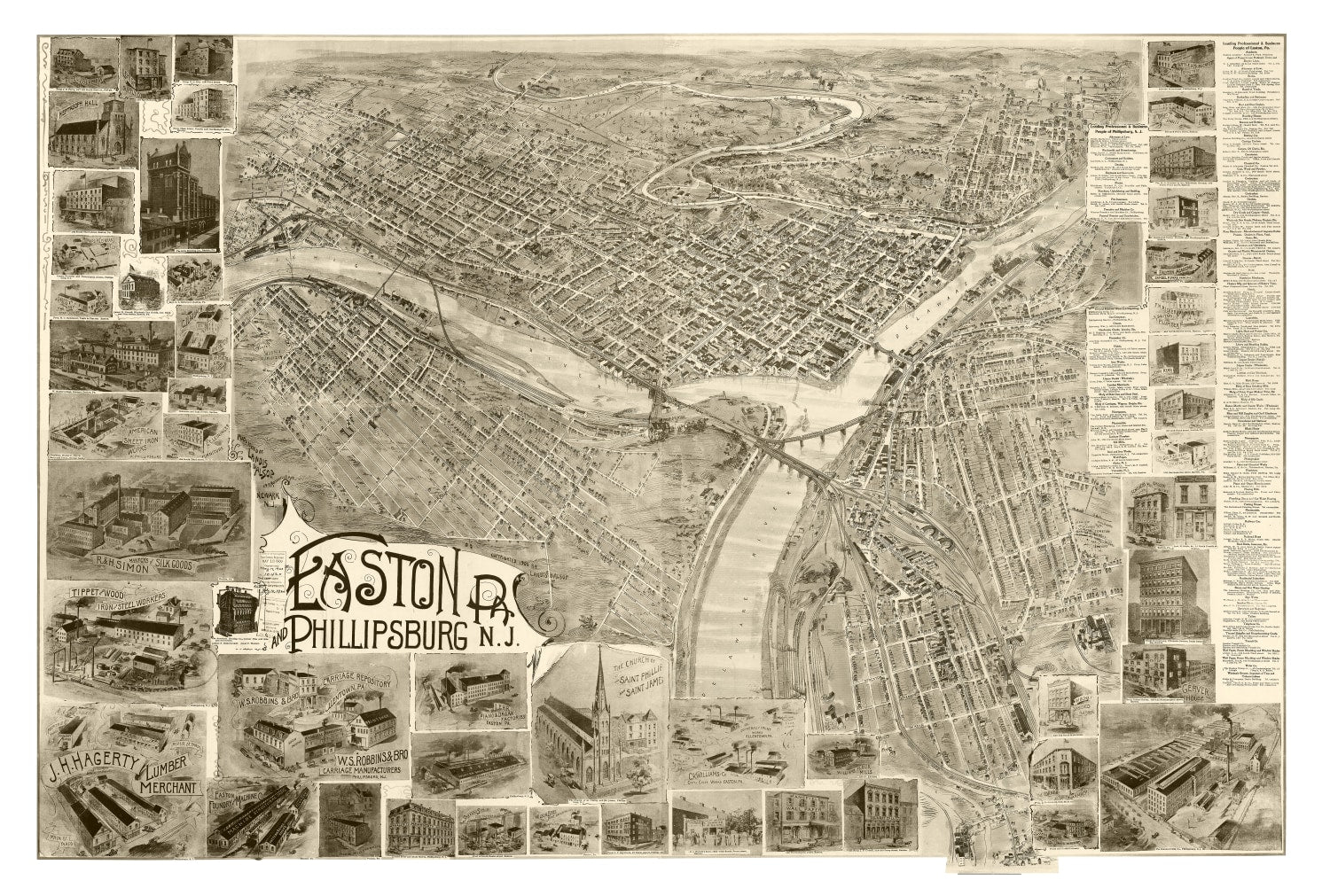 Vintage Map of Easton, Pennsylvania 1900