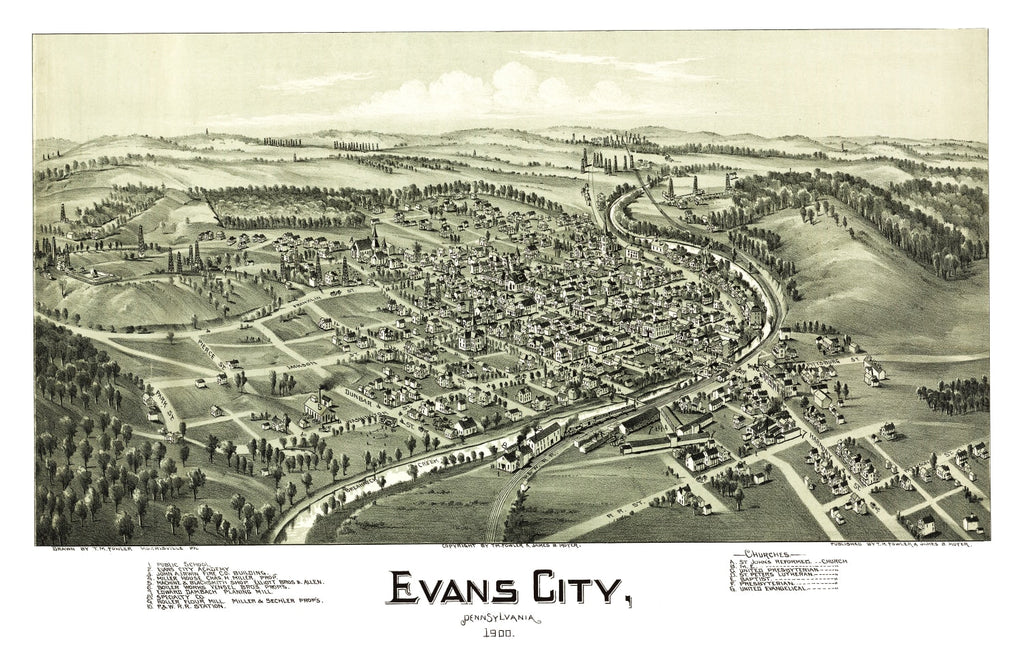 Vintage Map of Evans City, Pennsylvania 1900
