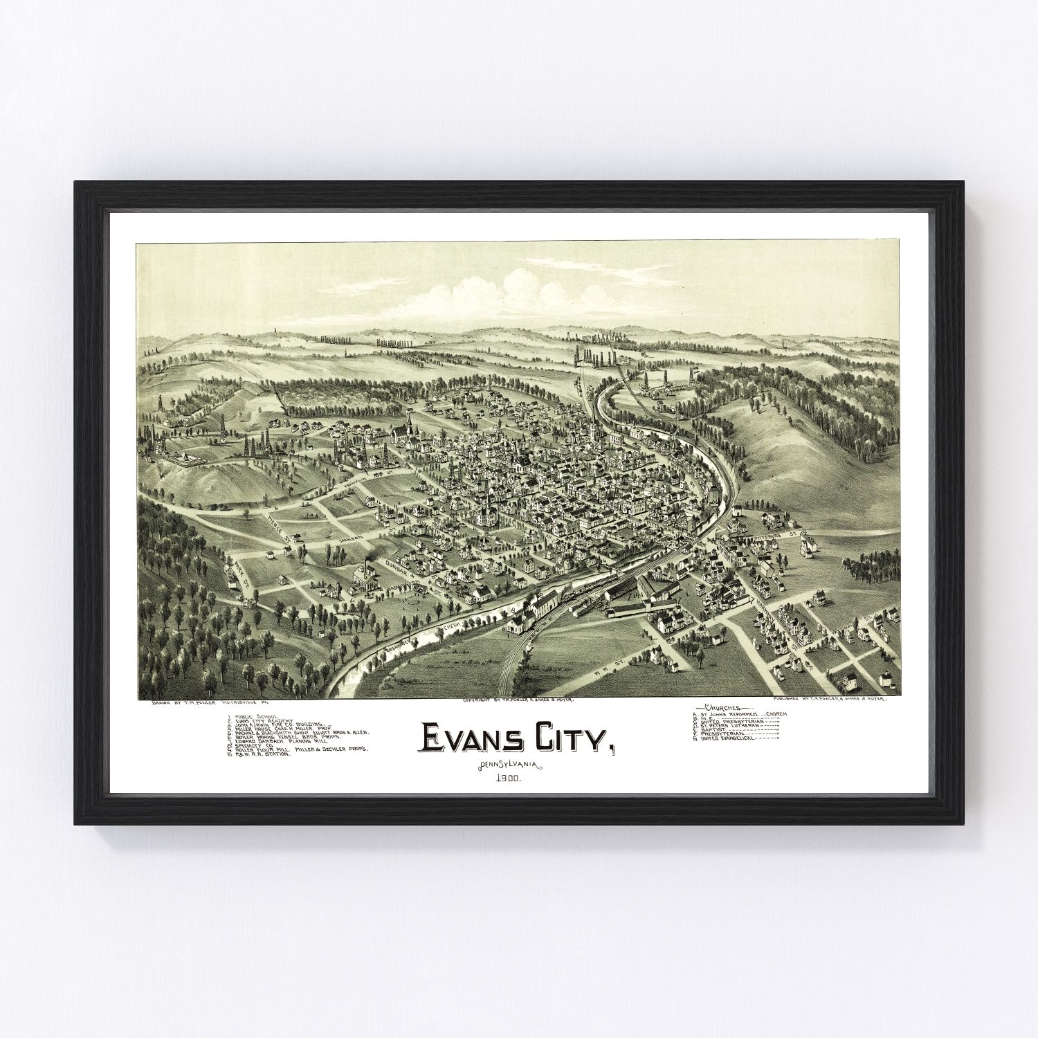 Vintage Map of Evans City, Pennsylvania 1900