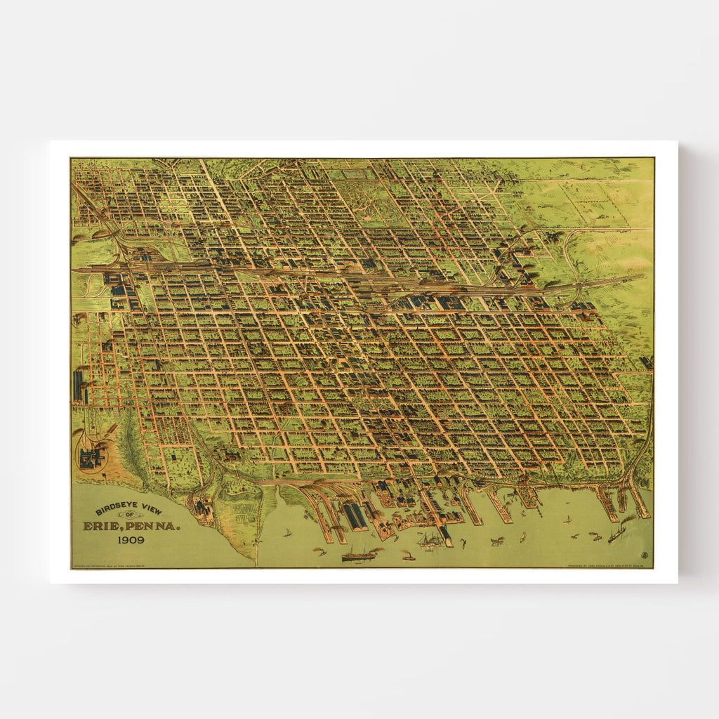 Vintage Map of Erie, Pennsylvania 1909