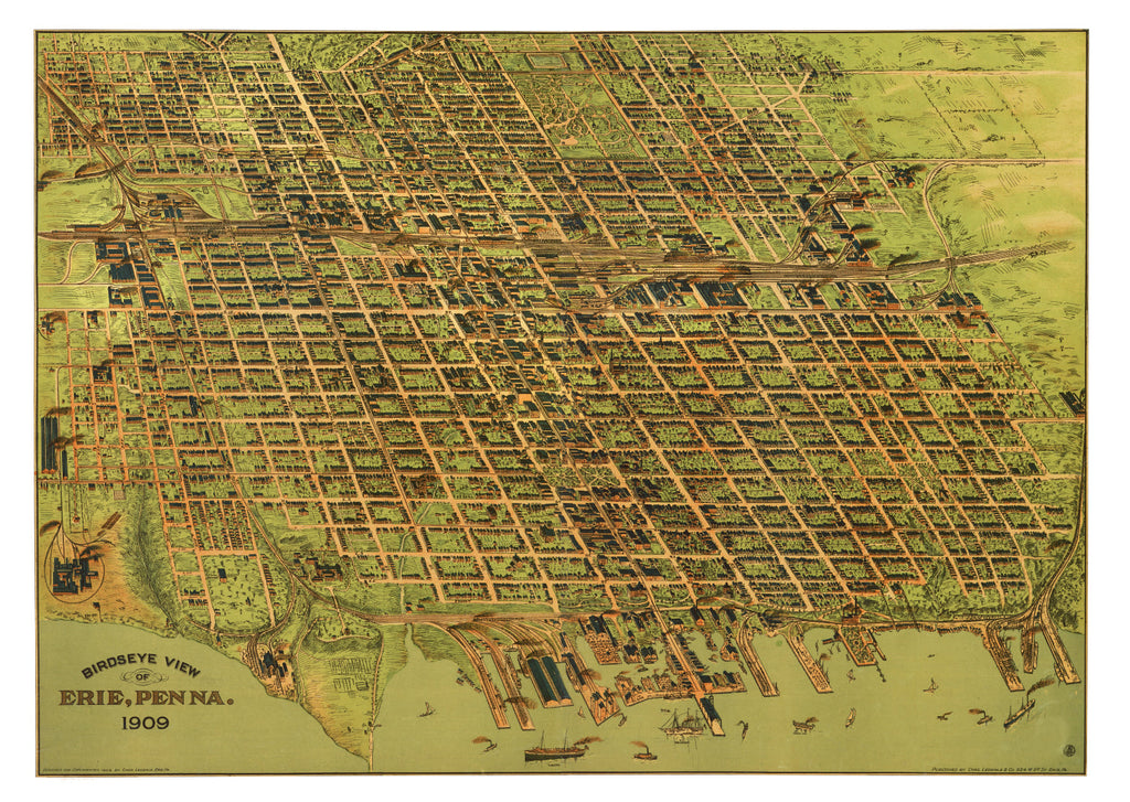 Vintage Map of Erie, Pennsylvania 1909