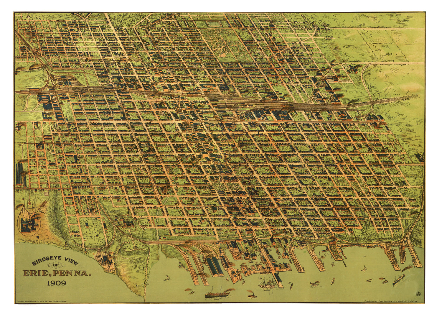 Vintage Map of Erie, Pennsylvania 1909