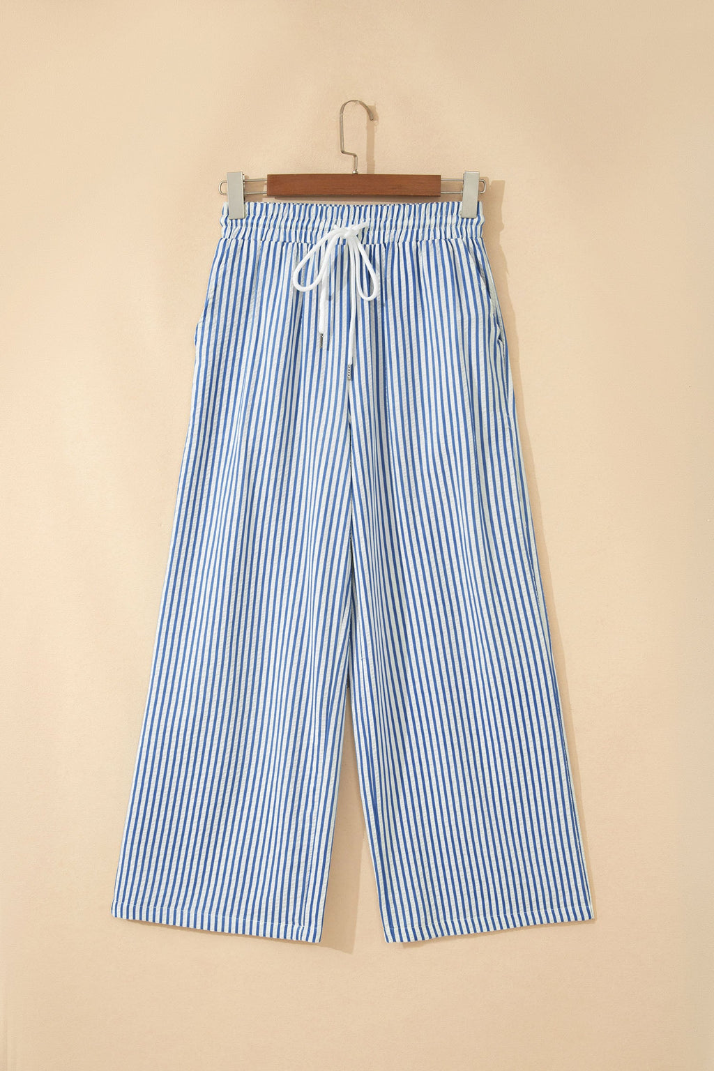 Stripe Drawstring Elastic Waist Wide Leg Pants