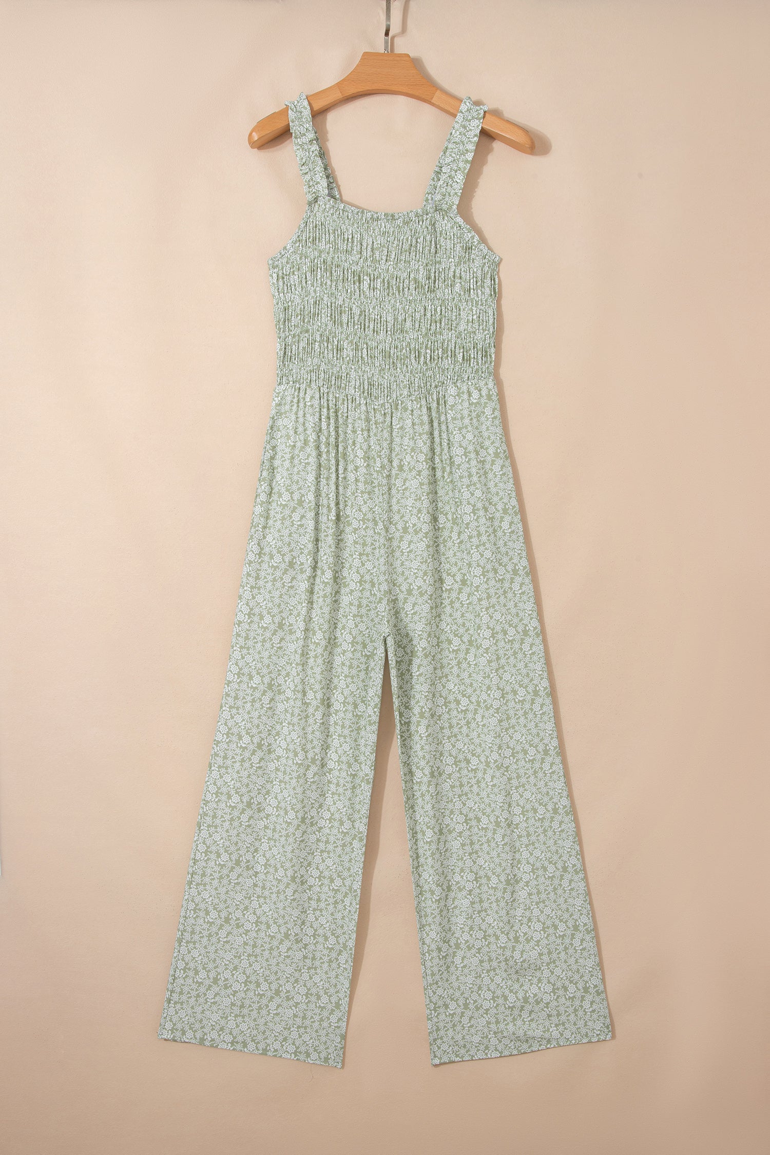 Floral Smocked Square Neck Sleeveless Jumpsuit
