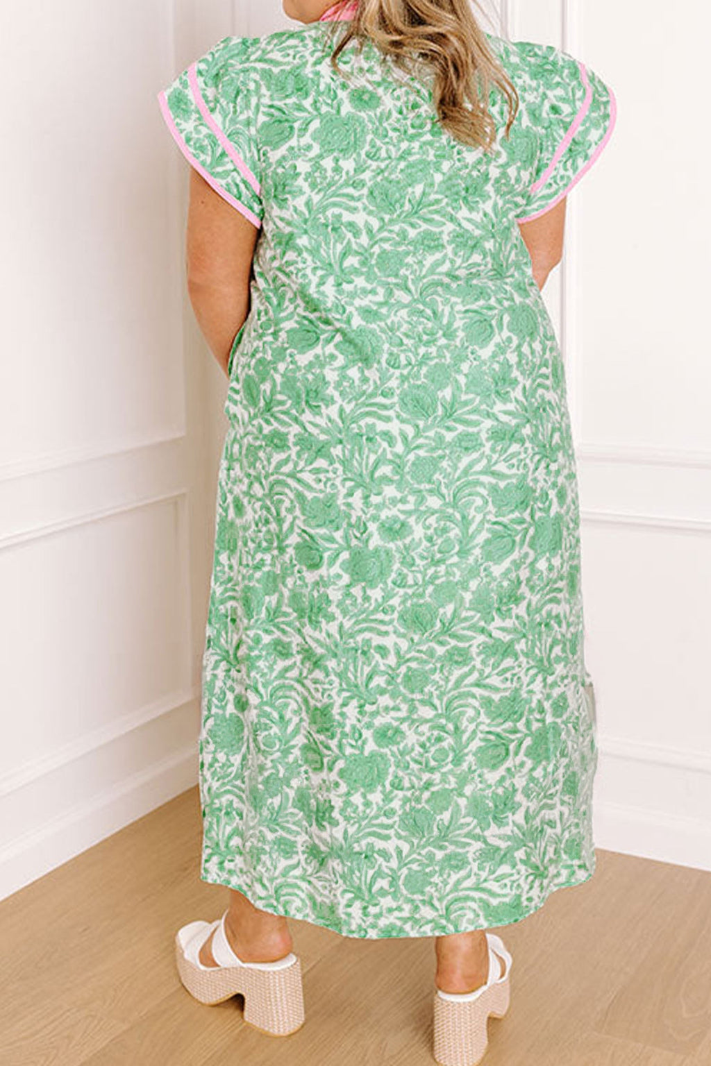 Plus Size Floral Flutter Sleeve Kaftan Maxi Dress