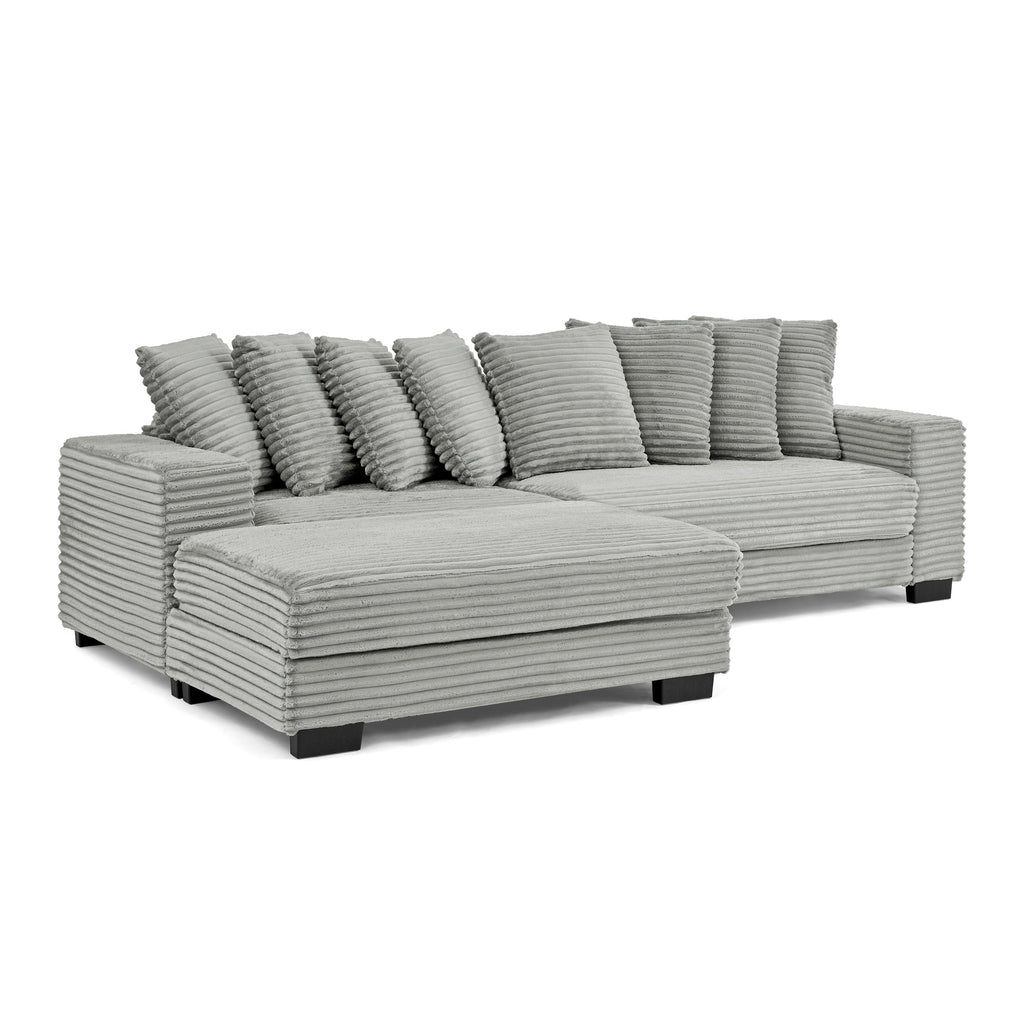 Corduroy Tufted Upholstered Sleeper Sectional Sofa, L-Shaped Modular Convertible Sofa , Can freely change the position of the footrests-Gray(Assembly is required)