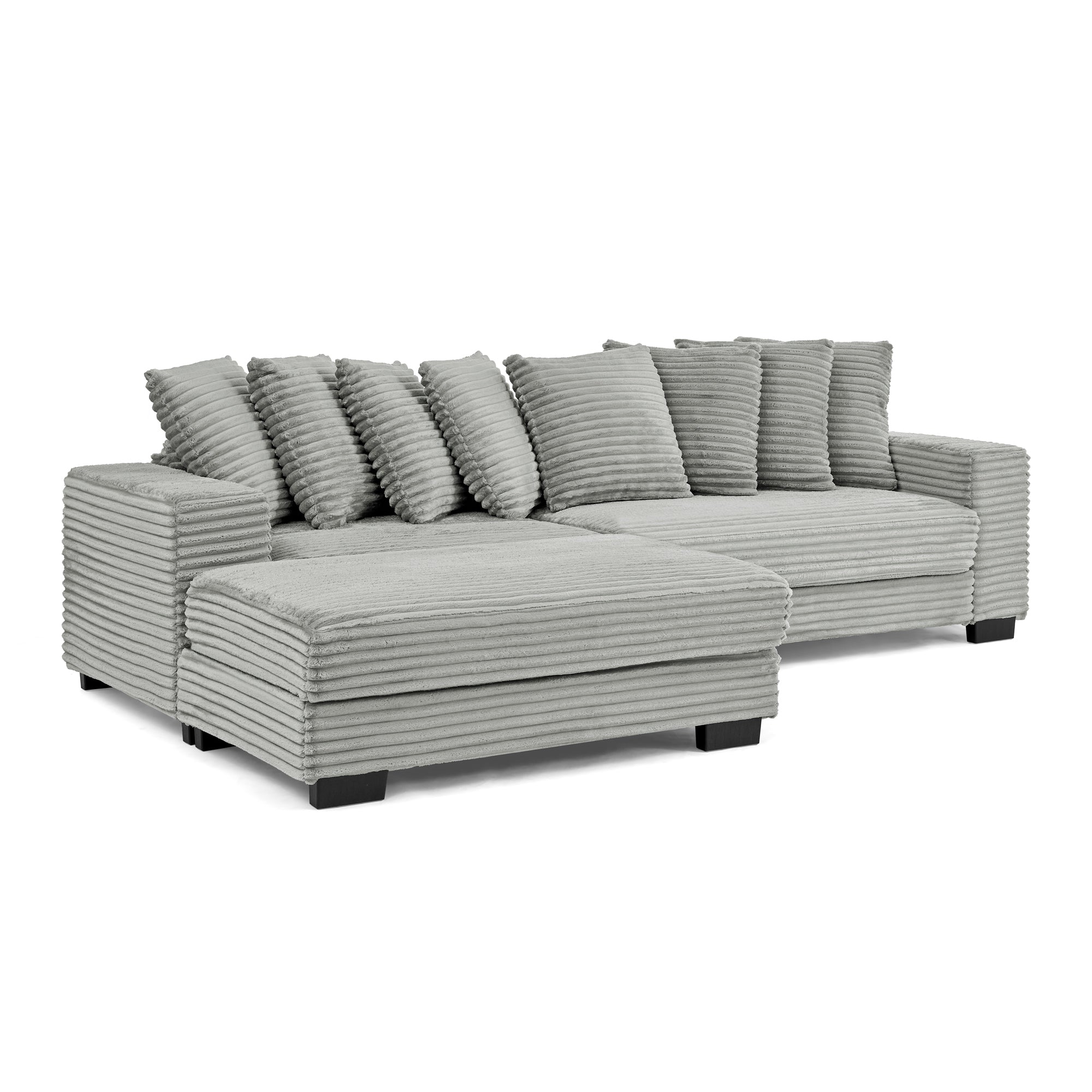 Corduroy Tufted Upholstered Sleeper Sectional Sofa, L-Shaped Modular Convertible Sofa , Can freely change the position of the footrests-Gray(Assembly is required)