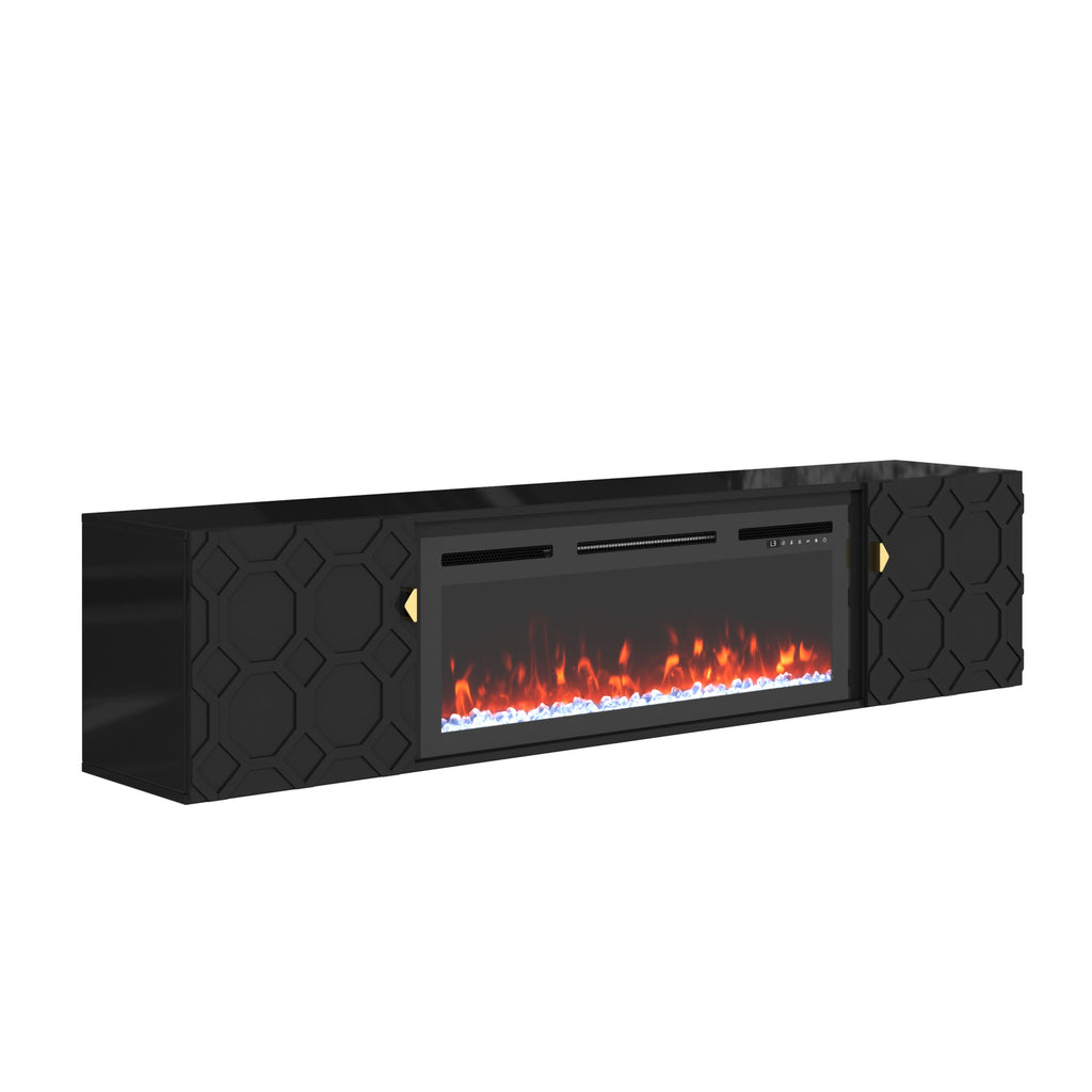 67 in. Black Media TV Stand in High Gloss Paint MDF
