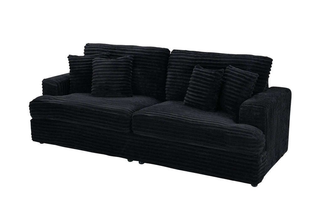 79.3 'long, corduroy sofa with 4 matching pillows, stylish design spacious and comfortable 3-seater sofa suitable for modern living room, black