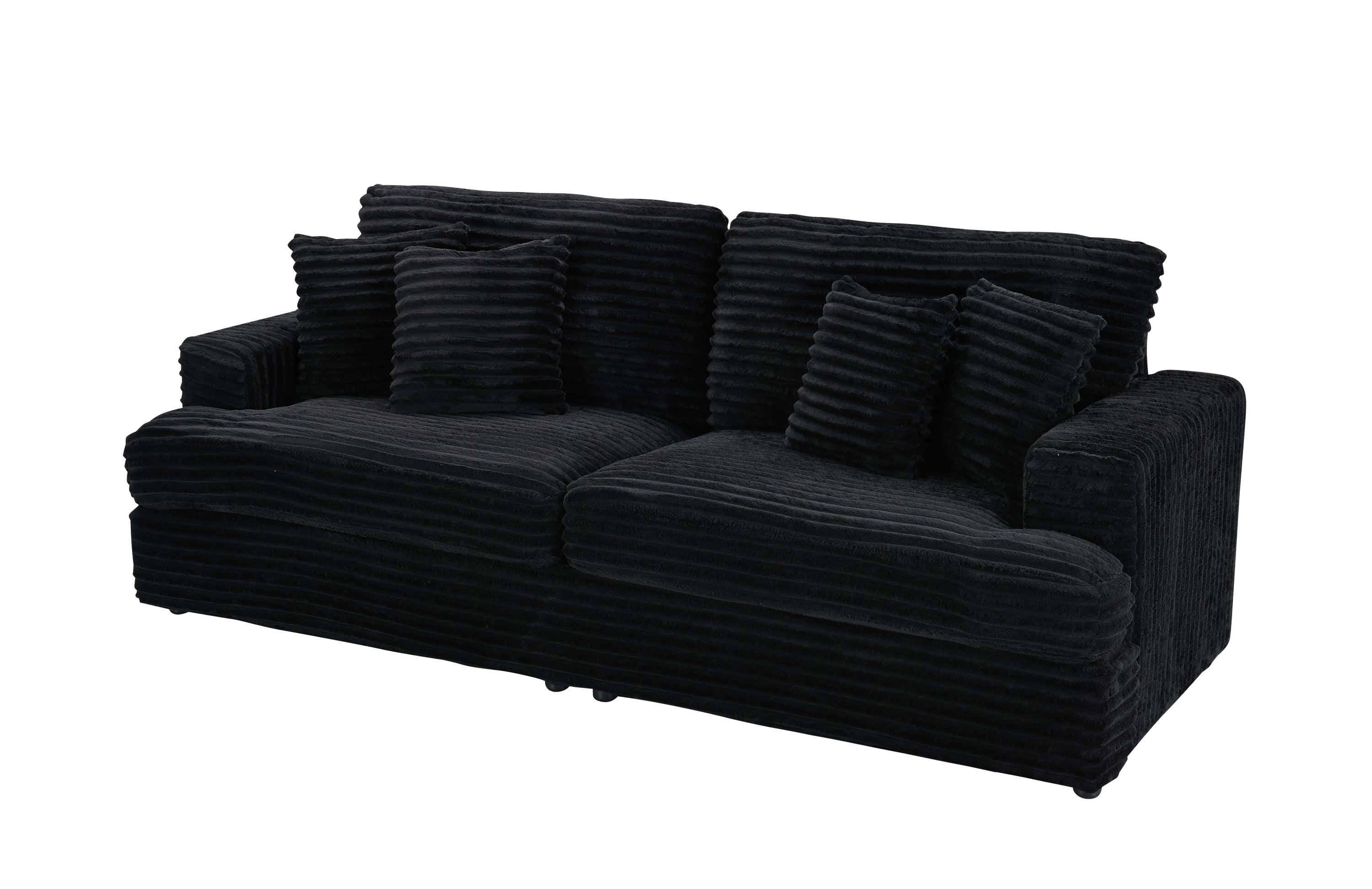 79.3 'long, corduroy sofa with 4 matching pillows, stylish design spacious and comfortable 3-seater sofa suitable for modern living room, black