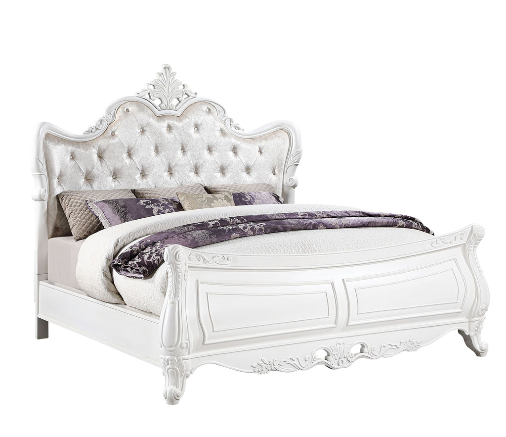 Opulence Modern Style 5 Pc King Bedroom Set Made with Wood in Pearl White