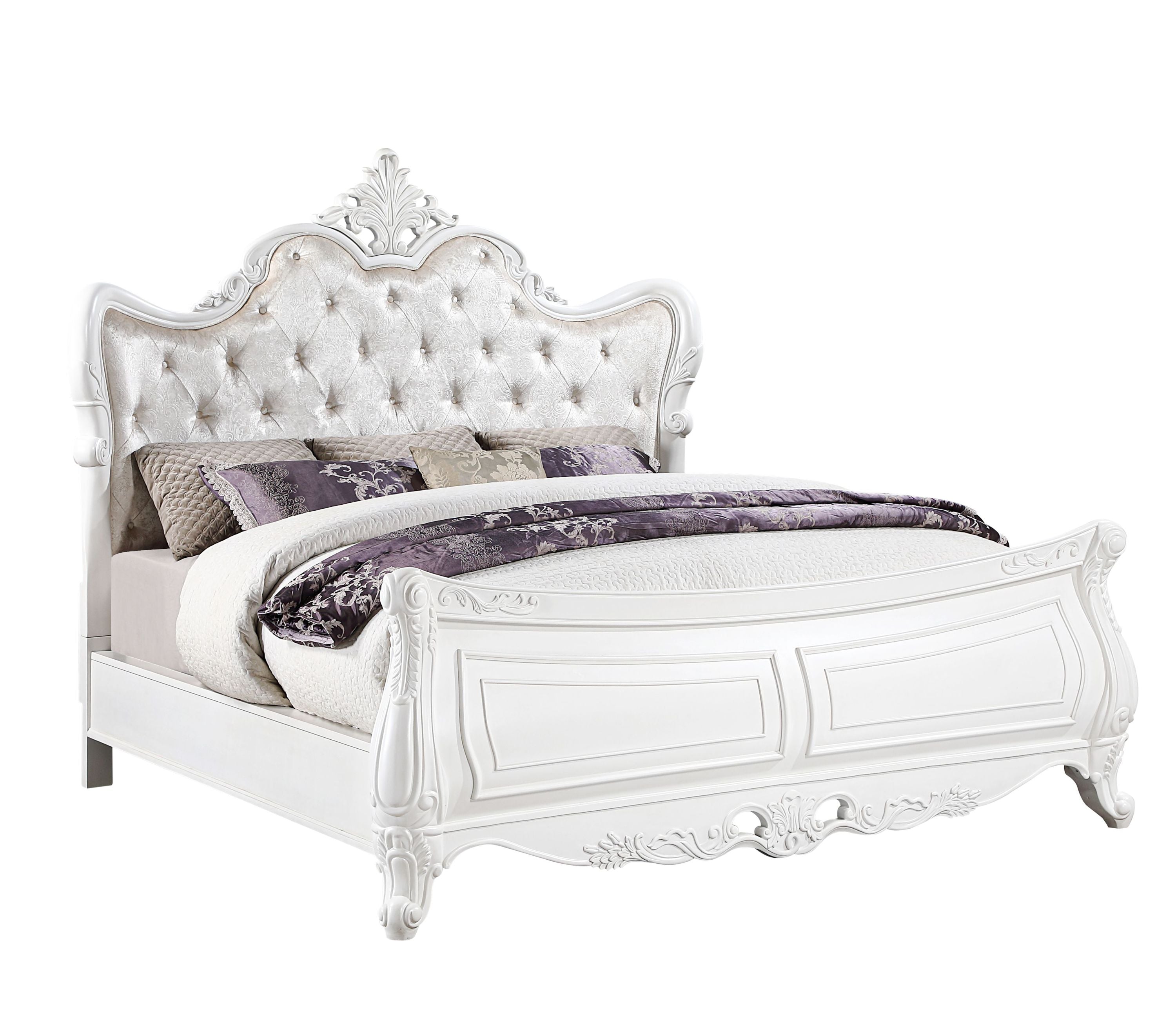 Opulence Modern Style 5 Pc King Bedroom Set Made with Wood in Pearl White