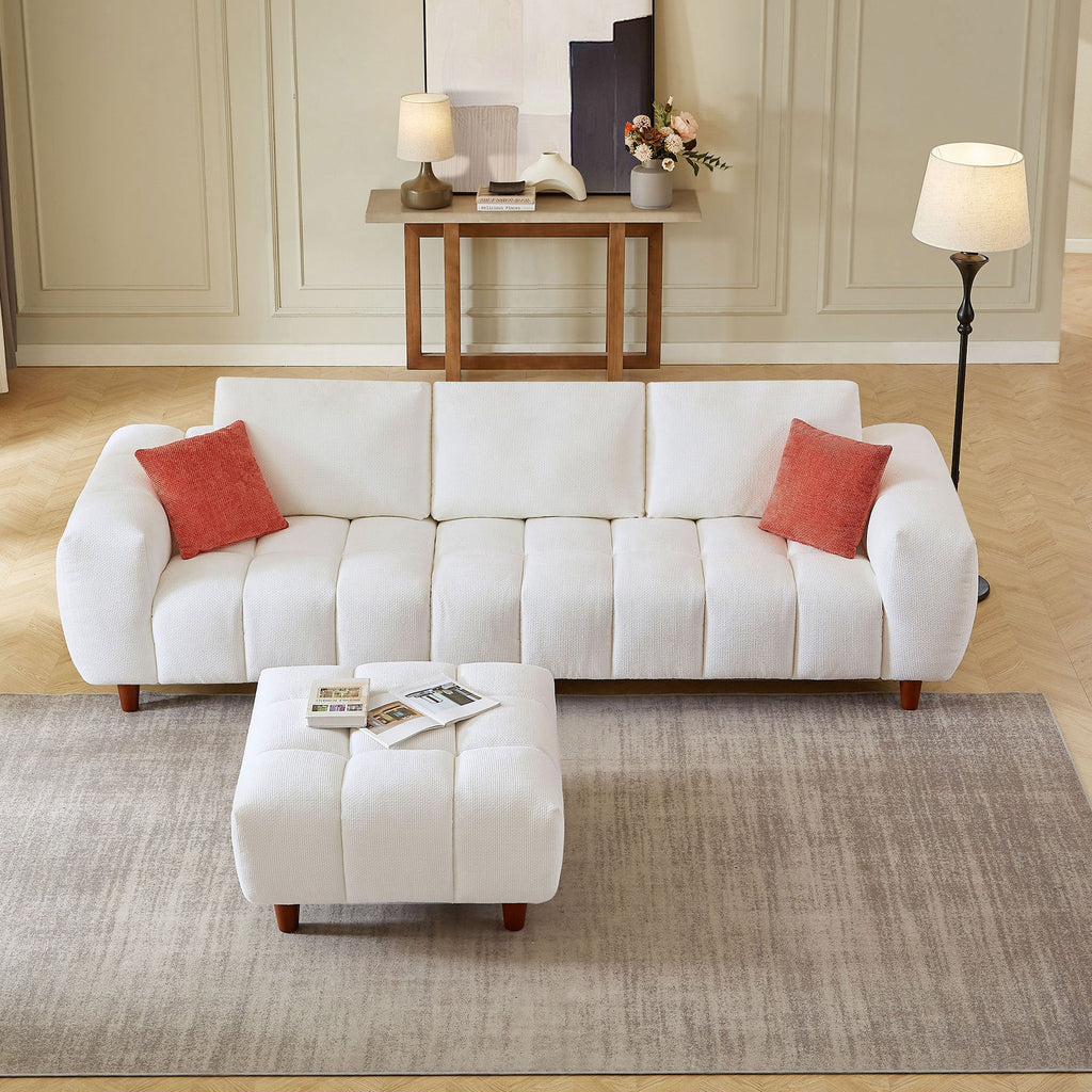 111.81 Inch Convertible Sectional Sofa Couch, L Shaped Sofa with Fabric Couch,Modern Design Cream Style Marshmallow Sofa for Living Room and Office,White