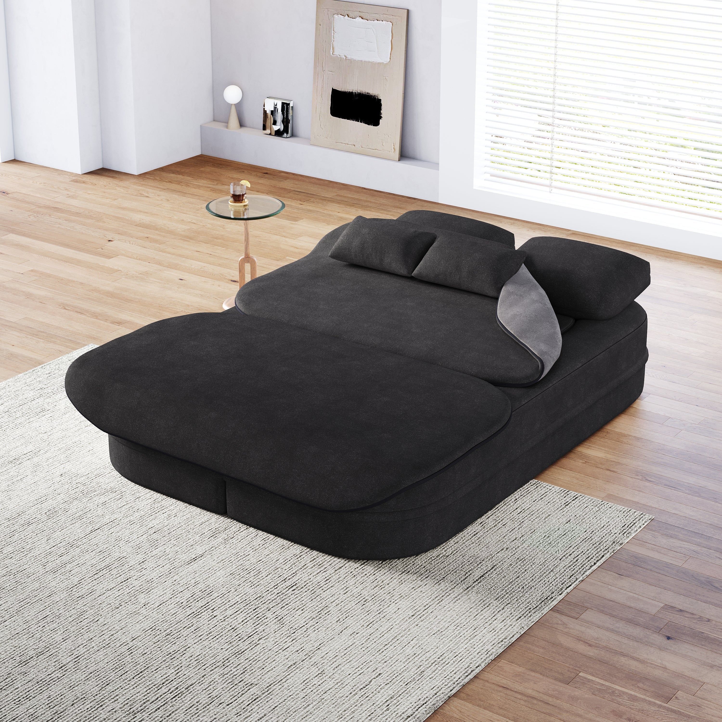 75''2-in-1 Foldable Sofa,Convertible Sleeper Foam Sofa Bed with Multi Functional Blanket, Chenille Floor folding sofa bed,  Floor Sofa Lounge Sofa for Living Room Bedroom Lounge Studio