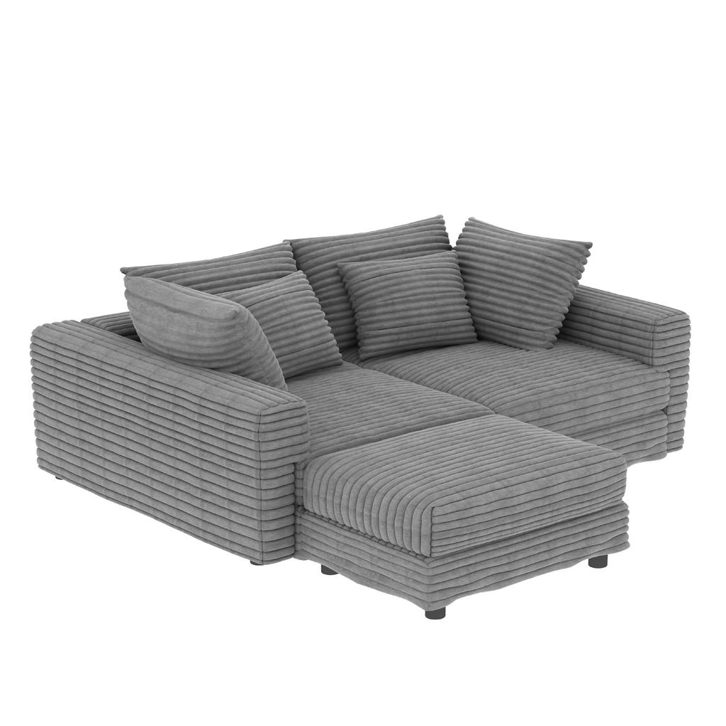 102.4 'Plush Corduroy 4-Seat Sofa,Modern Comfy Upholstered Sofa Cloud Couch,Deep Seat Couches with Soft Pillows and Movable Ottoman,Convertible Sofa Lounge Chair,for Living Room,Apartment,Office,Grey