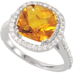 14K White Gold Natural Citrine & 1/2 CTW Natural Diamond Ring