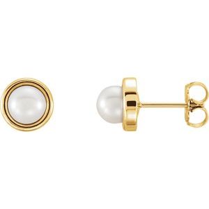 14K Yellow Gold 5.5-6 mm Cultured White Freshwater Pearl Earrings