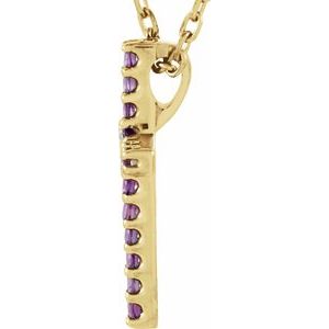 14K Yellow Gold Natural Amethyst Petite Cross 16" Necklace