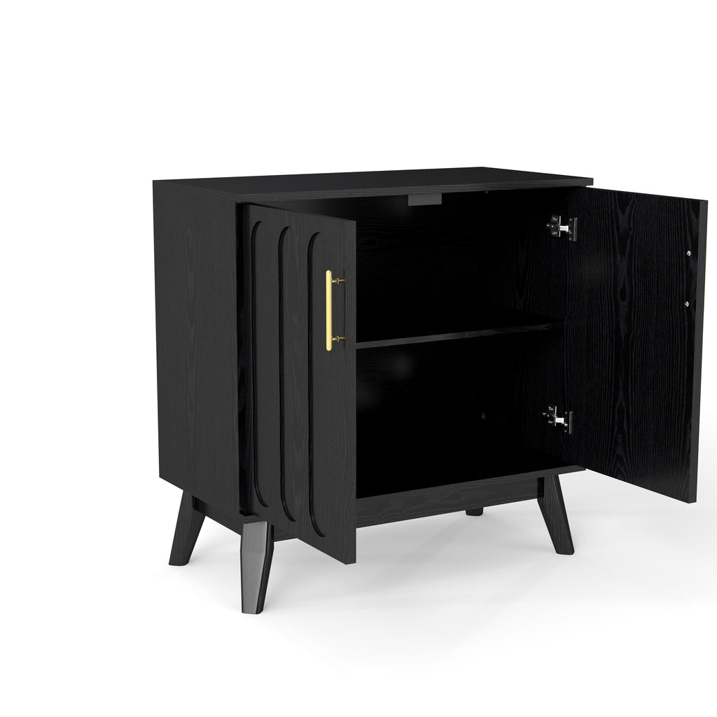 Mid Century Modern Fluted Sideboard Cabinet with Adjustable Shelves & Solid Wood Legs, Buffet Cabinet with Storage, Walnut Storage Cabinet for Living Room, Entryway, Hallway, Dining Room, Kitchen