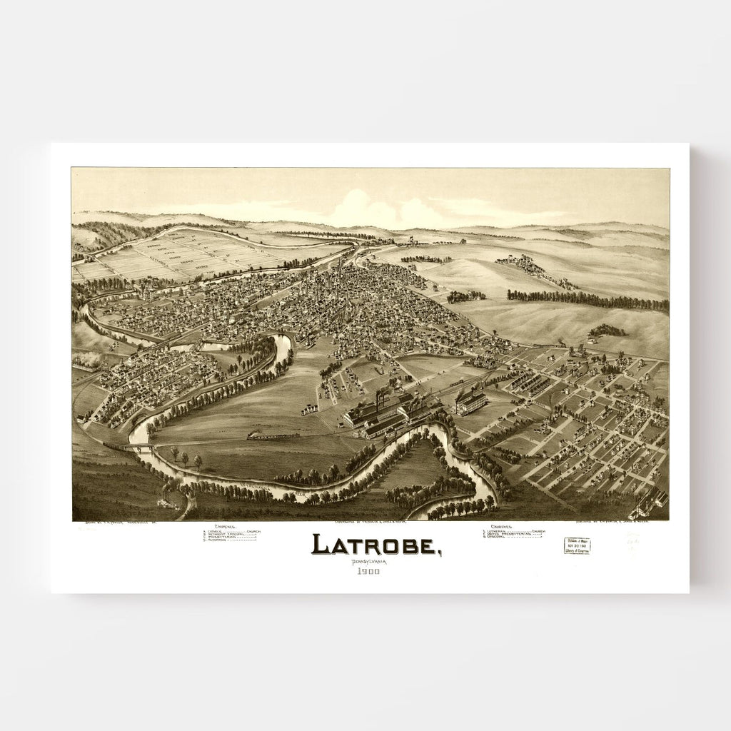 Vintage Map of Latrobe, Pennsylvania 1900