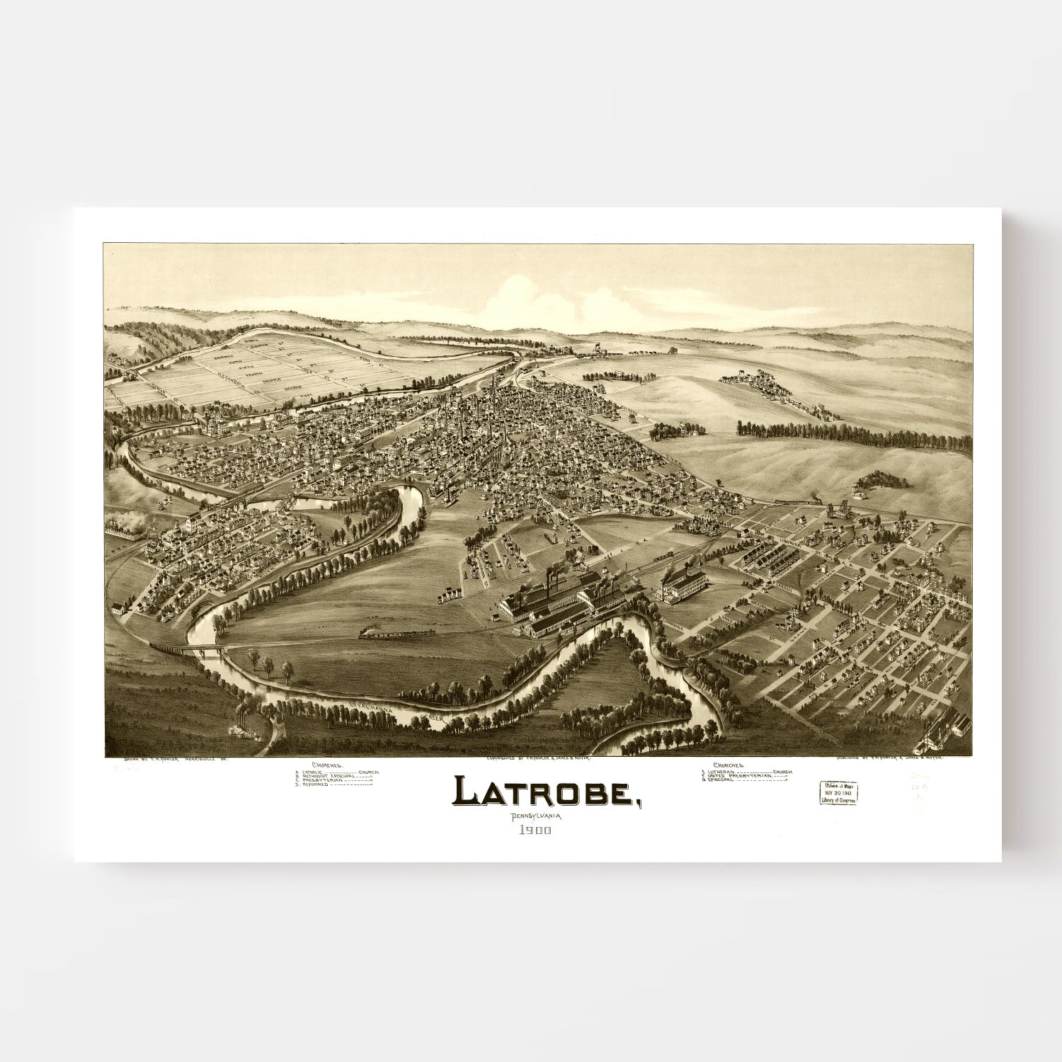 Vintage Map of Latrobe, Pennsylvania 1900