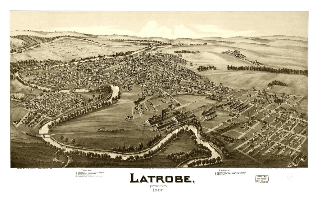 Vintage Map of Latrobe, Pennsylvania 1900