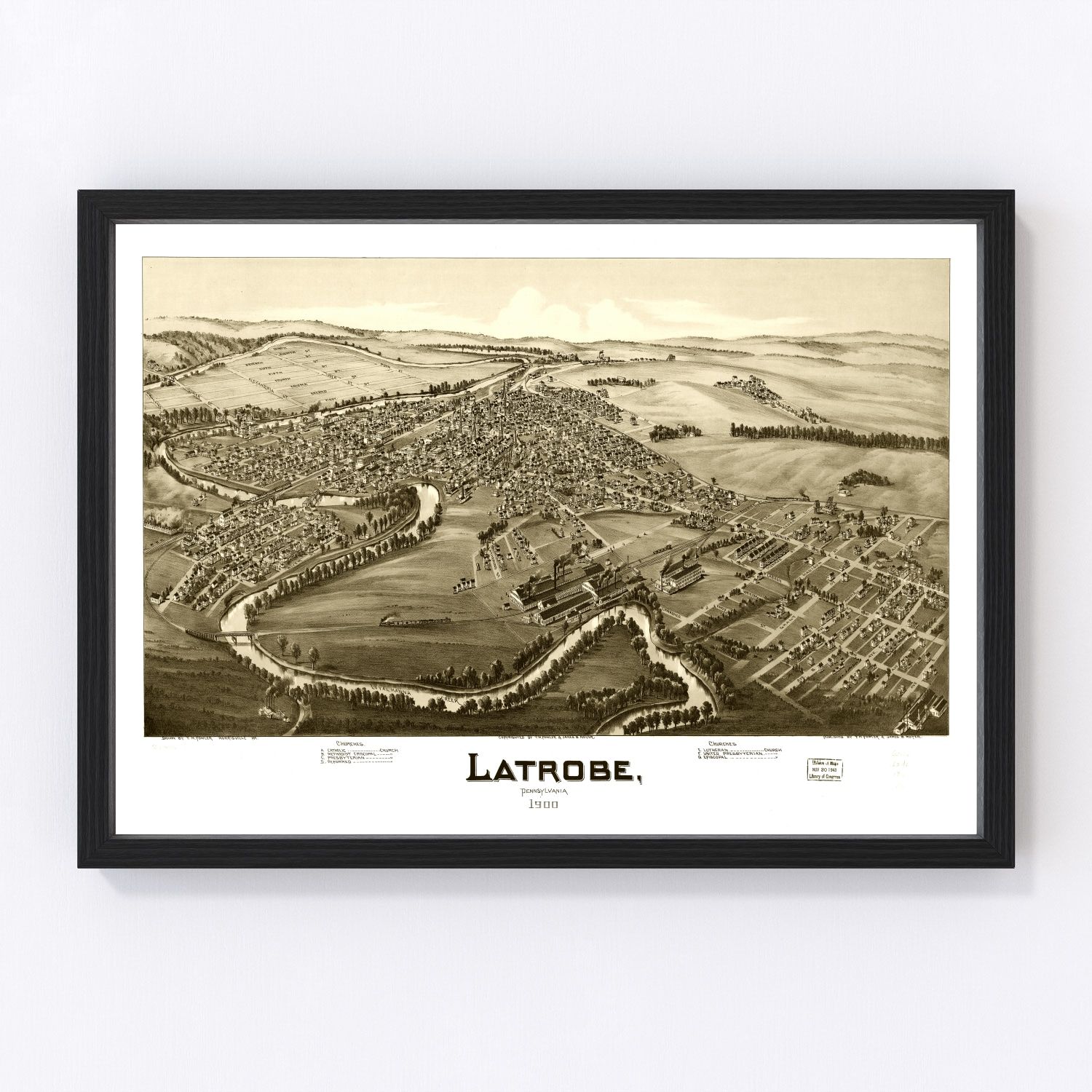 Vintage Map of Latrobe, Pennsylvania 1900