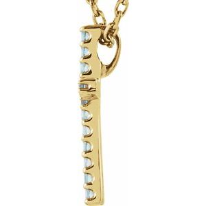 14K Yellow Gold Natural Aquamarine Petite Cross 16" Necklace
