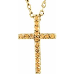 14K Yellow Gold Natural Yellow Sapphire Petite Cross 16" Necklace