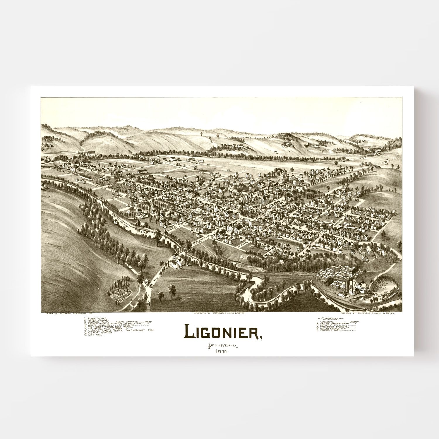 Vintage Map of Ligonier, Pennsylvania 1900