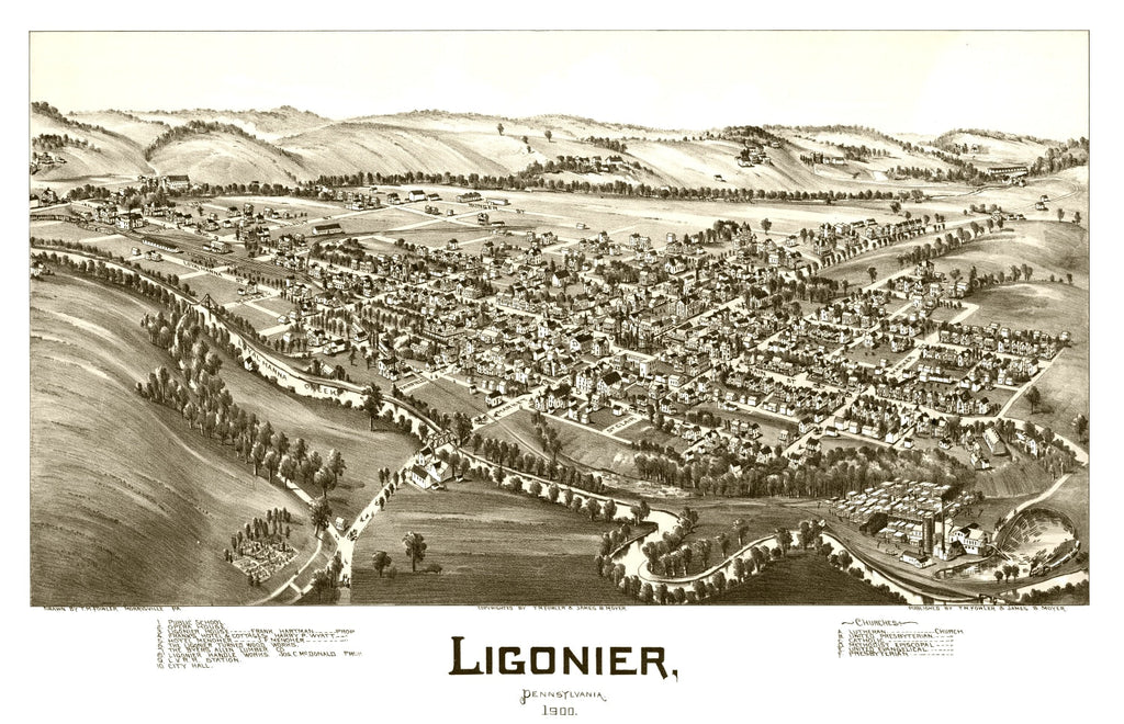 Vintage Map of Ligonier, Pennsylvania 1900